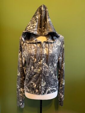 Playboy Velvet Tie-Dye Hooded Zip Jacket - Gray & Cream